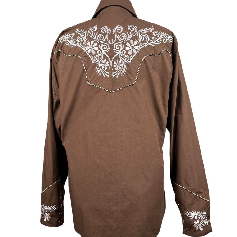 El Pionero Embroidered Western Pearl Snap Shirt Brown S - Picture 3 of 6